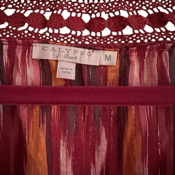 New Calypso St Barth Tunic Top Boho Resort Cruise Coverup Red Orange Ikat M - Picture 6 of 6